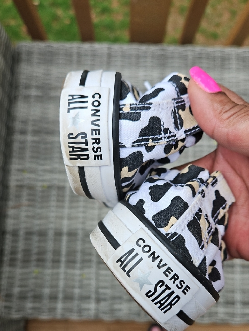 Converse White Low Top Sneakers with Black & Tan Leopard Print - Picture 4 of 7